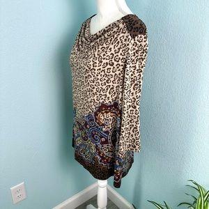 Susan Graver Large Cowl Neck Blouse – Animal Print Paisley Brown – EUC